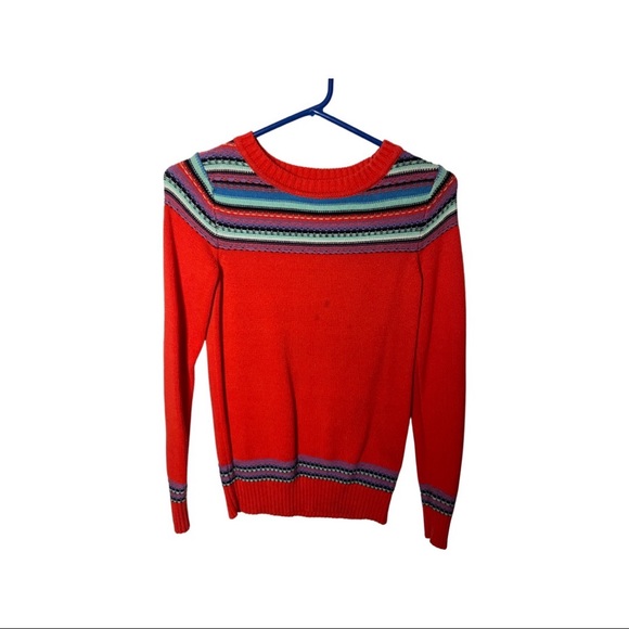Mossimo XS Bright Orange sweater with colorful stripe pattern - Picture 3 of 5